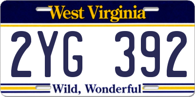 WV license plate 2YG392