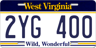 WV license plate 2YG400
