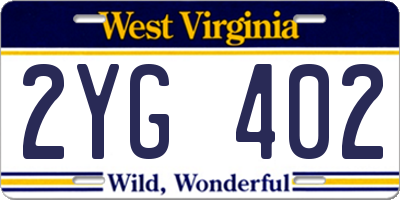 WV license plate 2YG402