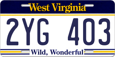 WV license plate 2YG403