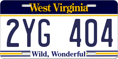WV license plate 2YG404