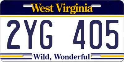 WV license plate 2YG405