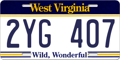 WV license plate 2YG407