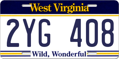 WV license plate 2YG408
