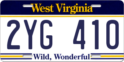 WV license plate 2YG410
