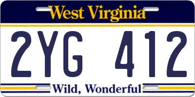 WV license plate 2YG412
