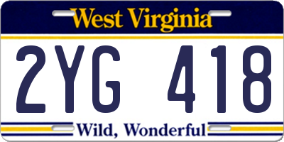 WV license plate 2YG418