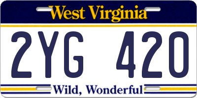 WV license plate 2YG420