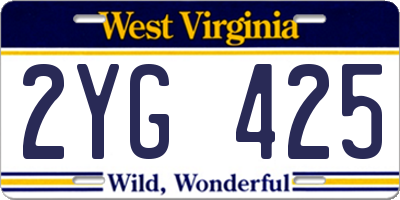 WV license plate 2YG425