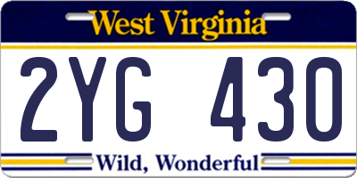WV license plate 2YG430
