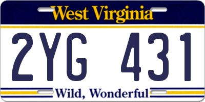 WV license plate 2YG431