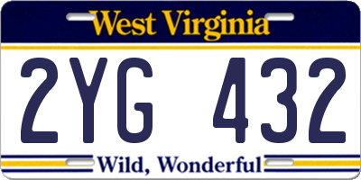 WV license plate 2YG432