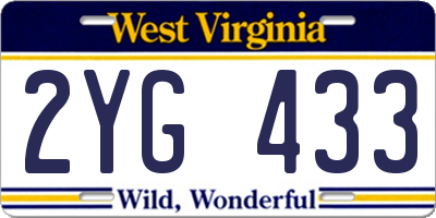WV license plate 2YG433