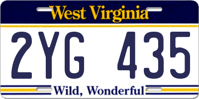 WV license plate 2YG435