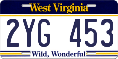 WV license plate 2YG453