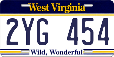 WV license plate 2YG454