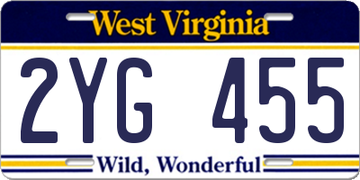 WV license plate 2YG455