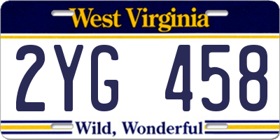 WV license plate 2YG458