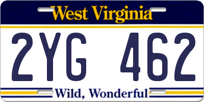 WV license plate 2YG462