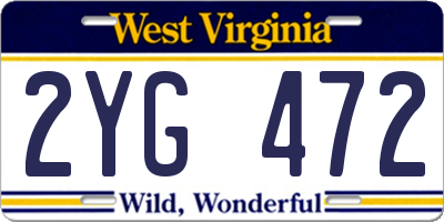 WV license plate 2YG472