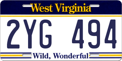 WV license plate 2YG494