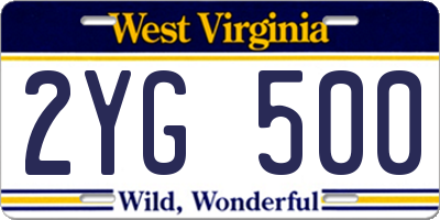 WV license plate 2YG500