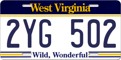 WV license plate 2YG502