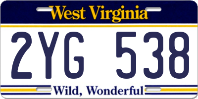 WV license plate 2YG538