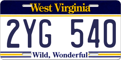 WV license plate 2YG540