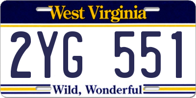 WV license plate 2YG551
