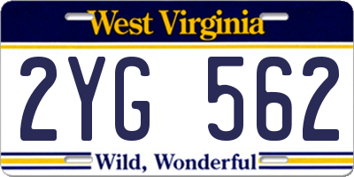 WV license plate 2YG562