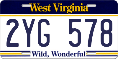 WV license plate 2YG578
