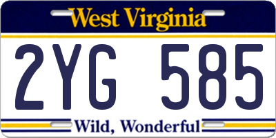 WV license plate 2YG585