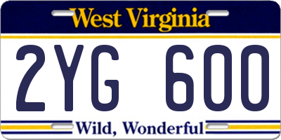 WV license plate 2YG600
