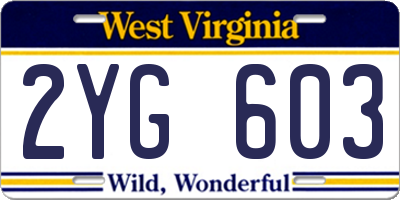WV license plate 2YG603