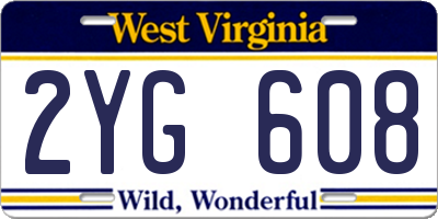 WV license plate 2YG608