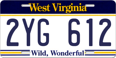 WV license plate 2YG612