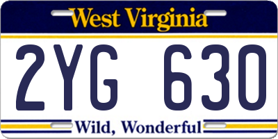 WV license plate 2YG630