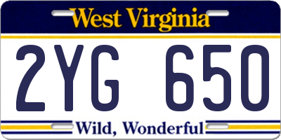 WV license plate 2YG650