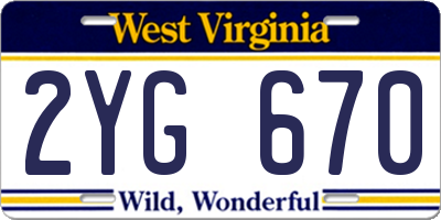 WV license plate 2YG670
