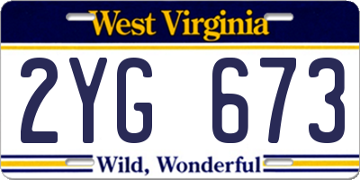 WV license plate 2YG673