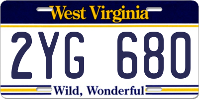 WV license plate 2YG680