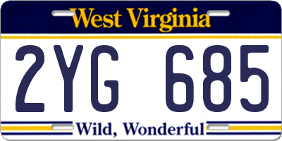 WV license plate 2YG685