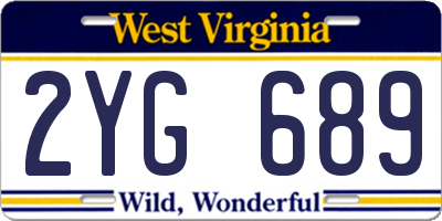 WV license plate 2YG689