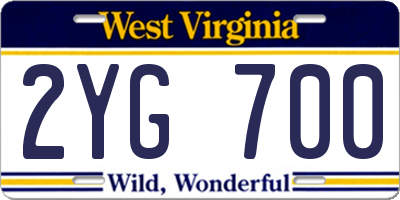 WV license plate 2YG700