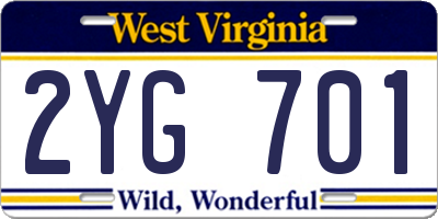 WV license plate 2YG701