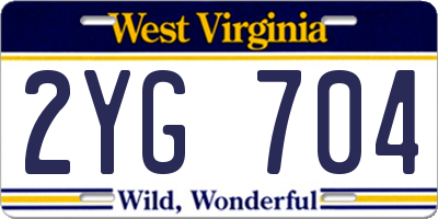 WV license plate 2YG704