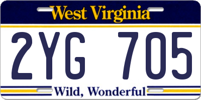 WV license plate 2YG705