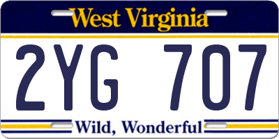 WV license plate 2YG707