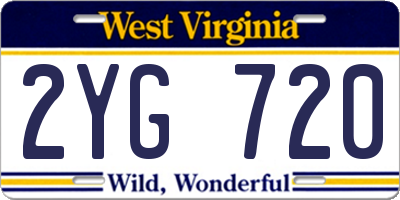 WV license plate 2YG720